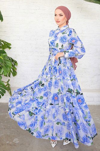 moda selvim Dress 23120JNF844 Saxe - Thumbnail