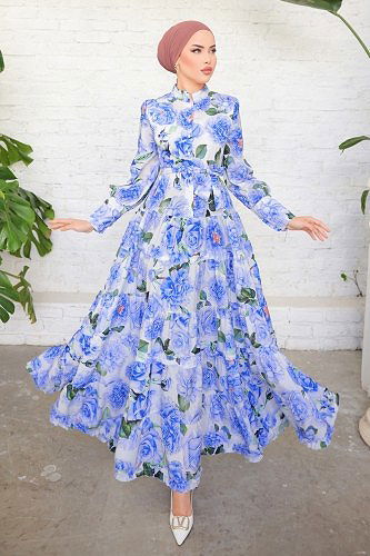 moda selvim Dress 23120JNF844 Saxe - Thumbnail