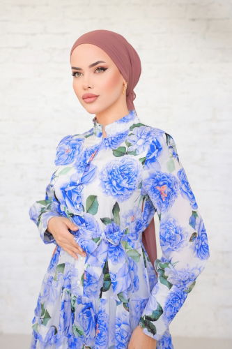 moda selvim 23120JNF844 ازرق فستان - Thumbnail