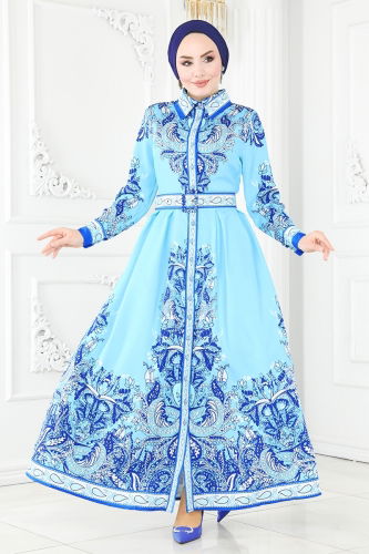 moda selvim Dress 23134JNF844 Blue - Thumbnail