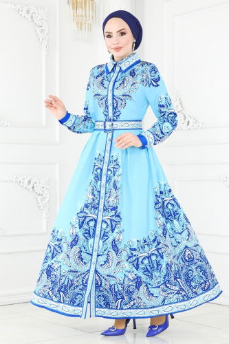 moda selvim Dress 23134JNF844 Blue - Thumbnail