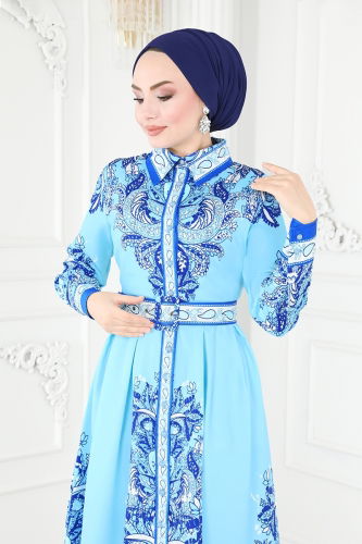 moda selvim Dress 23134JNF844 Blue - Thumbnail