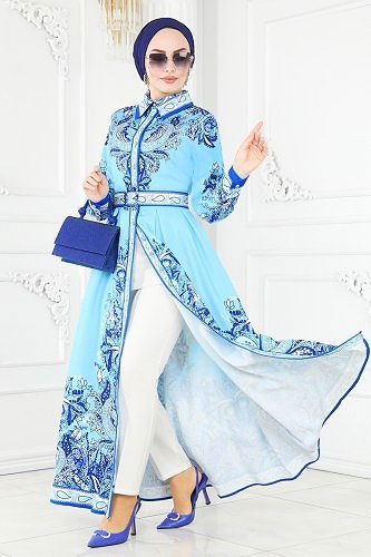 moda selvim Dress 23134JNF844 Blue - Thumbnail