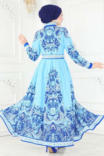 moda selvim Dress 23134JNF844 Blue - Thumbnail