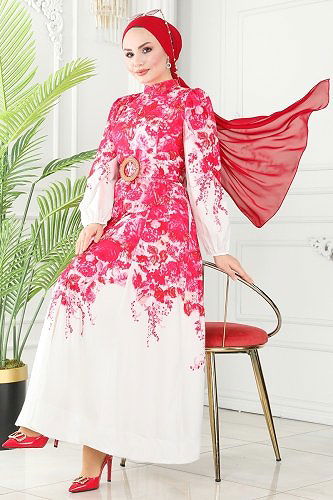 moda selvim 23141JNF844 فوشي فستان - Thumbnail