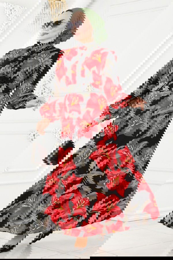 Modaselvim 30%+10% OFF YOUR CART Dress 23150JNF844 Vermilion & Black