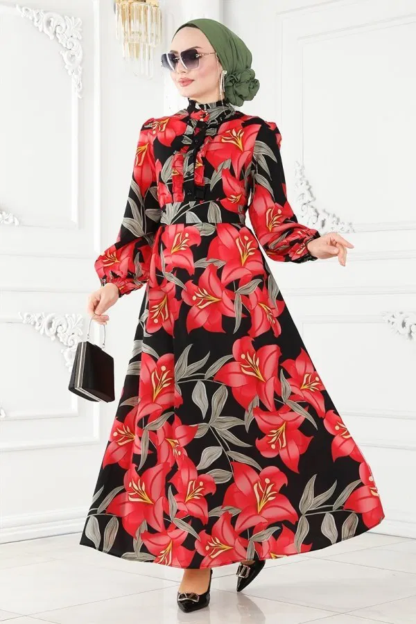 Modaselvim خصم صافٍ20%+20% في سلة التسوق 23150JNF844 رماني &اسود فستان