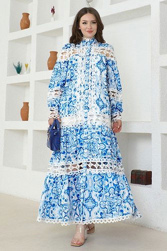 moda selvim 23177JNF844 سماوي فستان - Thumbnail