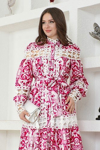 moda selvim Dress 23177JNF844 Fuchsia - Thumbnail