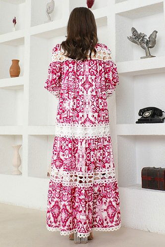 moda selvim 23177JNF844 فوشي فستان - Thumbnail