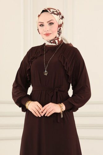 moda selvim Dress 23220IL468 Brown - Thumbnail
