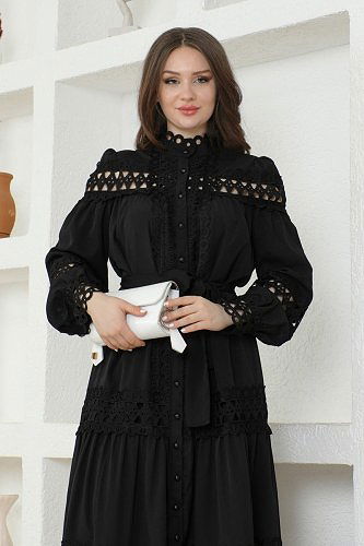 moda selvim Dress 2323JNF844 Black - Thumbnail