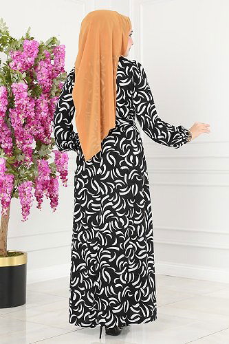 moda selvim 232DVL817 اسود فستان - Thumbnail