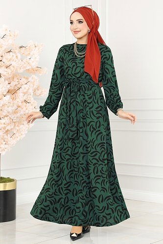 moda selvim Dress 232DVL817 Emerald - Thumbnail