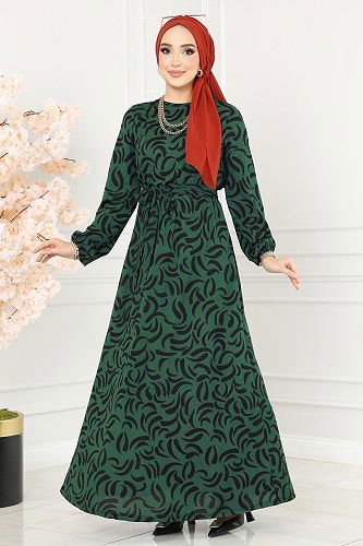 moda selvim Dress 232DVL817 Emerald - Thumbnail