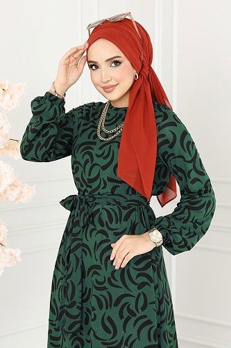 moda selvim 232DVL817 الزيتي فستان - Thumbnail