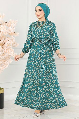 moda selvim Dress 232DVL817 Petroleum - Thumbnail