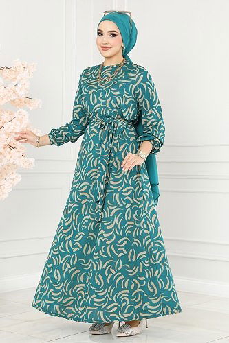 moda selvim Dress 232DVL817 Petroleum - Thumbnail