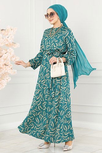 moda selvim 232DVL817 بترولي فستان - Thumbnail