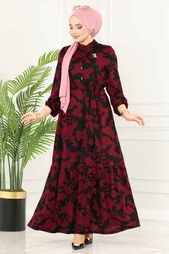 moda selvim DRESS 233DVL817 Burgundy - Thumbnail