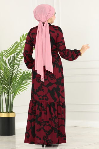 moda selvim Dress 233DVL817 Burgundy - Thumbnail