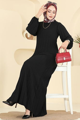 moda selvim الفستان أسود 2340MSZ1172 - Thumbnail