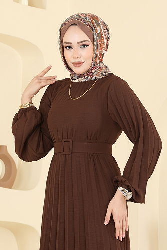 moda selvim الفستان بني 2340MSZ1172 - Thumbnail