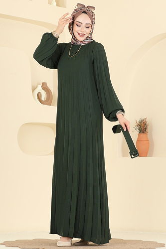 moda selvim الفستان اخضر عفني 2340MSZ1172 - Thumbnail