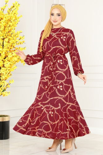 moda selvim DRESS 234DVL817 Burgundy - Thumbnail