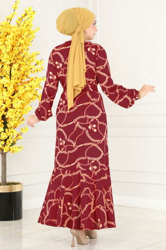 moda selvim Dress 234DVL817 Burgundy - Thumbnail