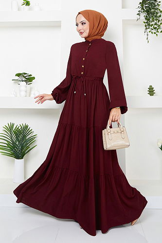 moda selvim Dress 2350BGS895-M Burgundy - Thumbnail