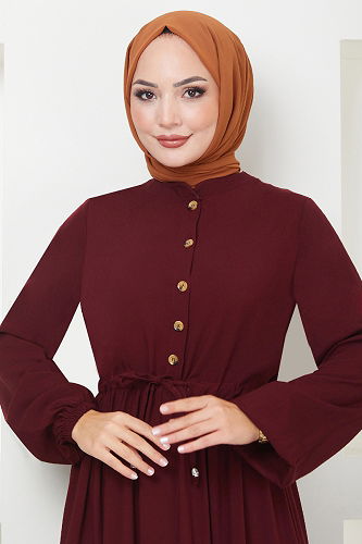 moda selvim Dress 2350BGS895-M Burgundy - Thumbnail