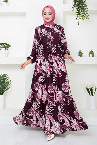 moda selvim Dress 2351BGS895-M Damson - Thumbnail