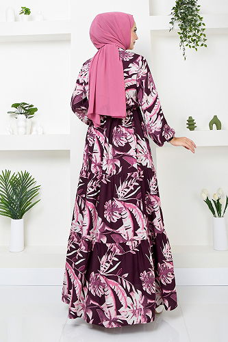 moda selvim Dress 2351BGS895-M Damson - Thumbnail