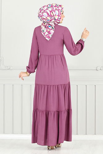 moda selvim الفستان وردي غامق 2352BGS895-M - Thumbnail