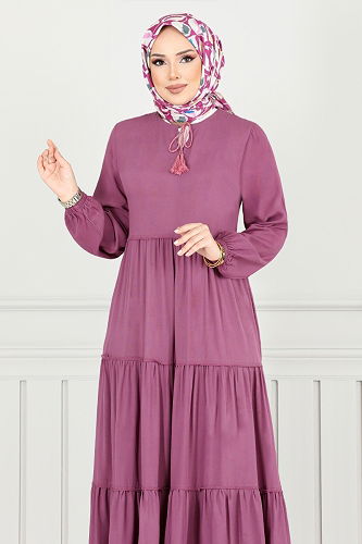 moda selvim الفستان وردي غامق 2352BGS895-M - Thumbnail