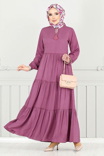 moda selvim الفستان وردي غامق 2352BGS895-M - Thumbnail