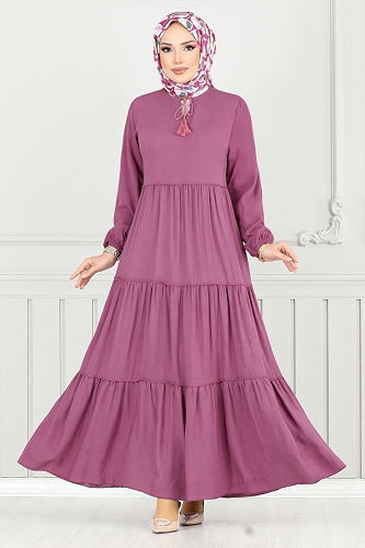 moda selvim الفستان وردي غامق 2352BGS895-M - Thumbnail