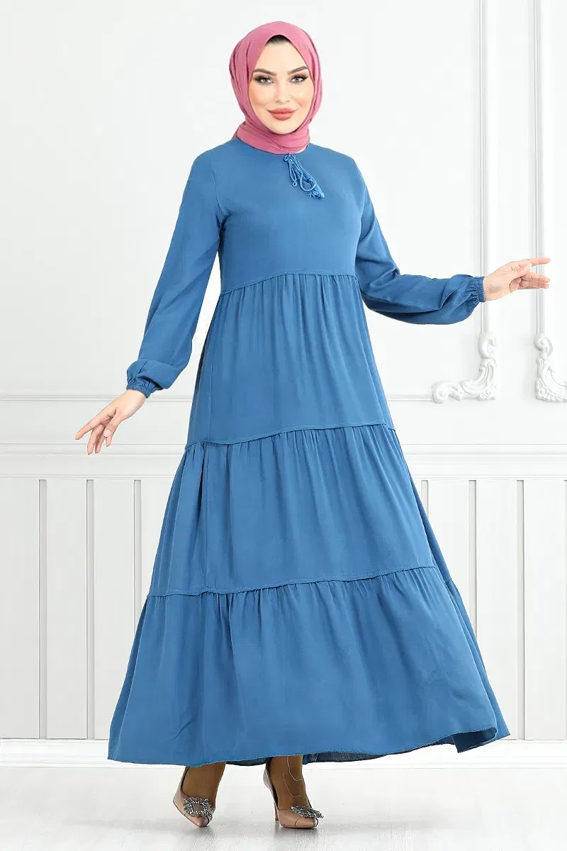 moda selvim الفستان بترولي 2352BGS895-M - Thumbnail