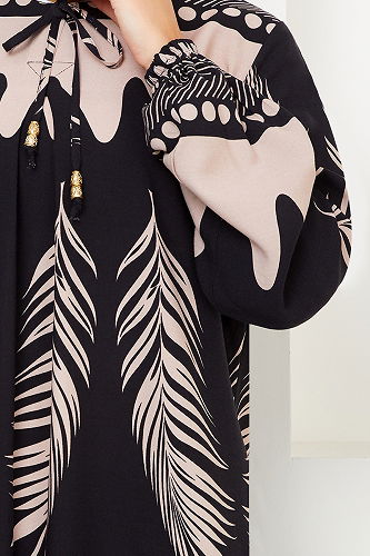 moda selvim الفستان أسود وبيج 2353BGS895-M - Thumbnail