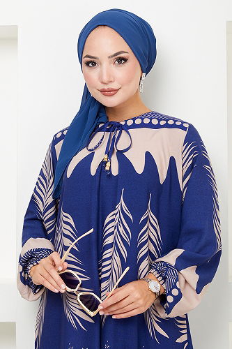 moda selvim الفستان نيلي 2353BGS895-M - Thumbnail