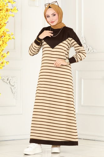 moda selvim Dress 236DVL817 Brown - Thumbnail