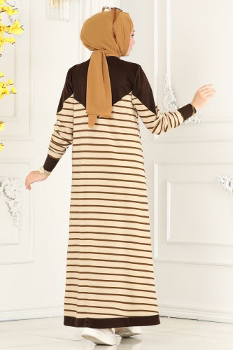 moda selvim Dress 236DVL817 Brown - Thumbnail