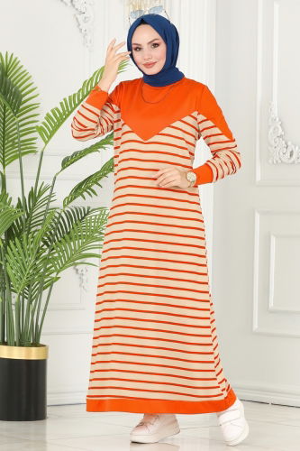 moda selvim Dress 236DVL817 Orange - Thumbnail