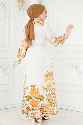 moda selvim Dress 2377JNF844 Ecru - Thumbnail