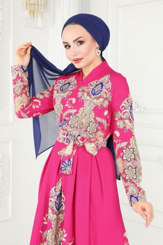 moda selvim Dress 2390JNF844 Fuchsia - Thumbnail