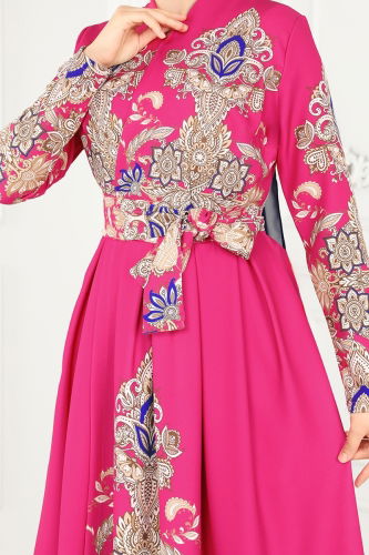 moda selvim Dress 2390JNF844 Fuchsia - Thumbnail