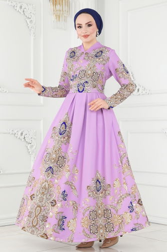 moda selvim Dress 2390JNF844 Lilac - Thumbnail