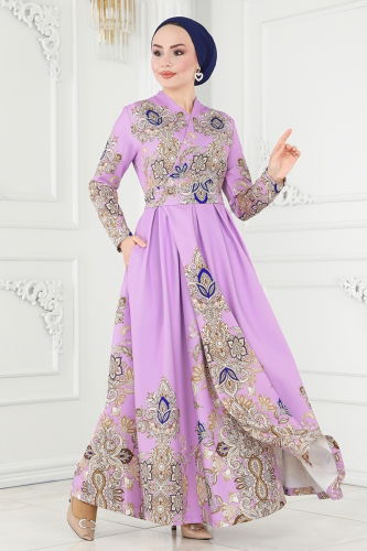 moda selvim Dress 2390JNF844 Lilac - Thumbnail