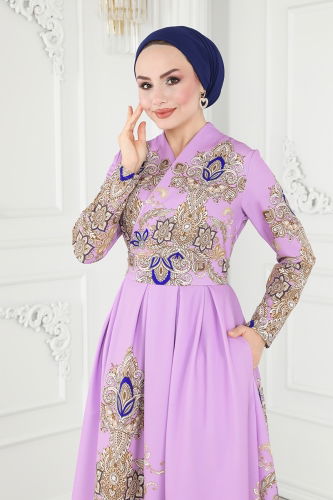 moda selvim Dress 2390JNF844 Lilac - Thumbnail